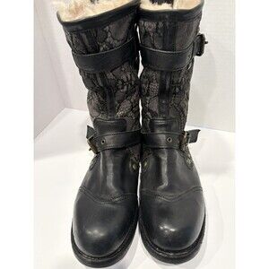 ITALY UGG COLLECTION Adela Lamb Fur Shearling Leather Motorcycle Combat Boot 9.5